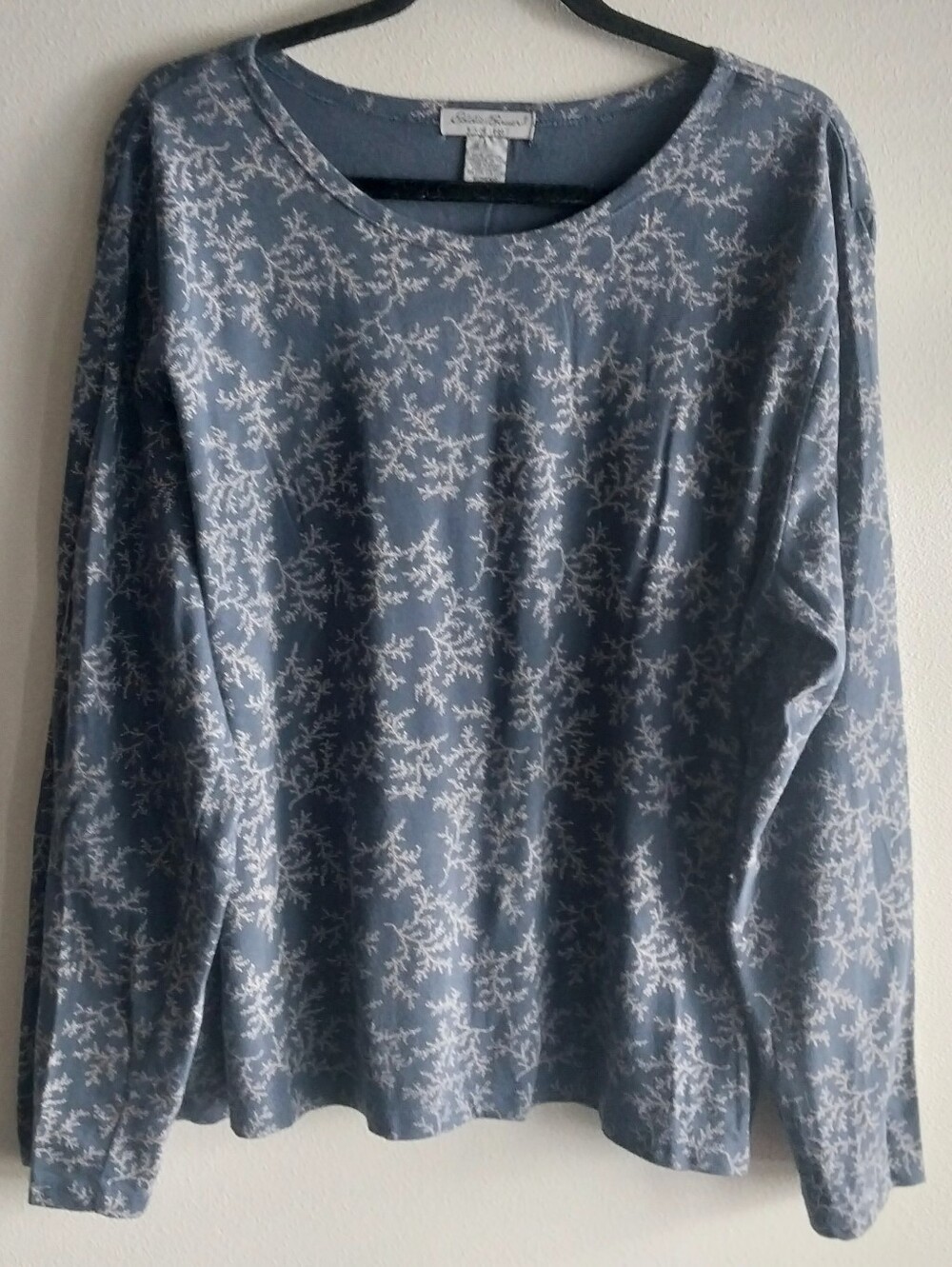 Eddie Bauer Y2K Blue 100% Cotton Botanical Branch Print Long Sleeve Tee NWOT